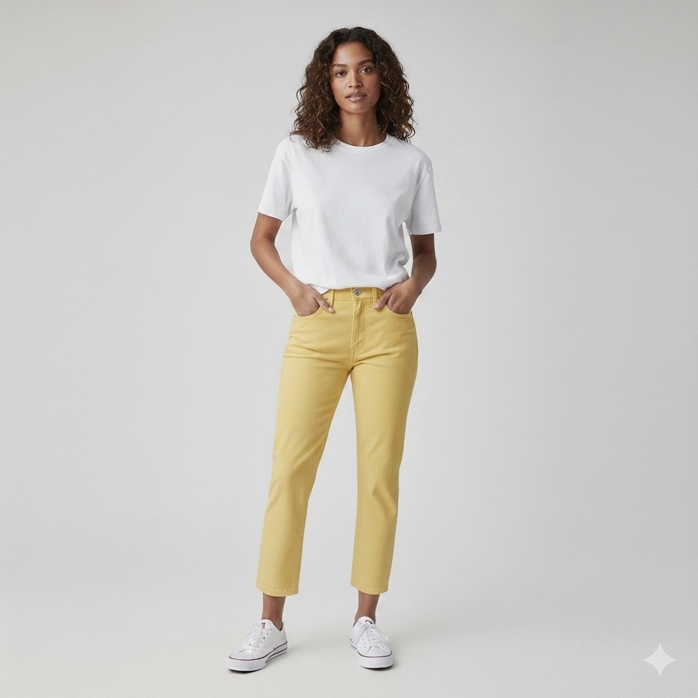 Levis Fresh 501 Cropped Jeans Womens 26x26 Yellow High Rise‎ Straight Leg